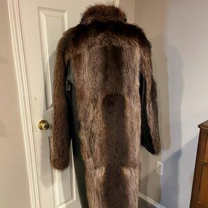 Men's size XL - 1X full Length Raccoon and Leather coat Jacket.  like New